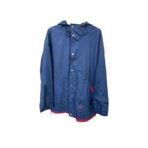 VTG 90s Nike Blue Red Hooded Zip Windbreaker Jacket Parka Adult Large Oversized